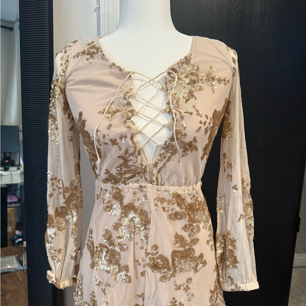 Elegant Sequin Lace-Up Jumpsuit